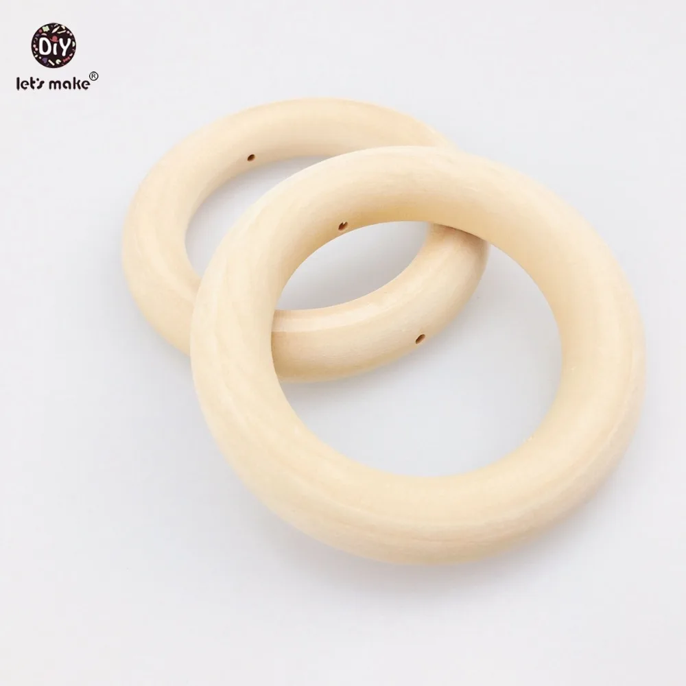 

Let's Make Wooden Ring 10PC 70*13mm Food Grade Teether Rings Baby Bangles With Holes Montessori Toy Baby Teething Baby Teether