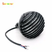 Sansour BLACK MOTORCYCLE FINNED GRILL LED HEADLIGHT CAFE RACER BOBBER XS650 CB750 XL TRI