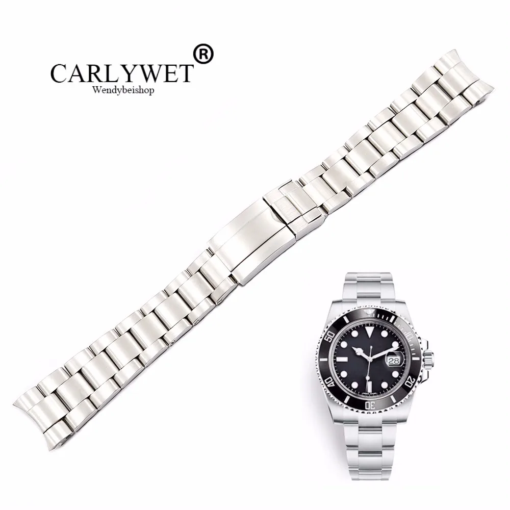 CARLYWET 20 21mm Silver Brushed 316L Solid Stainless Steel Watch Band Belt Strap Bracelets For GMT Submariner