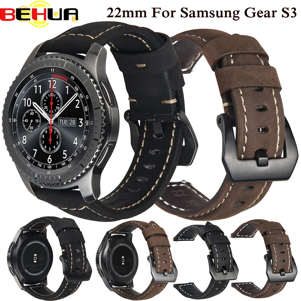 Ремешок из натуральной кожи для Samsung Galaxy Watch 42 мм 46 с универсальной черной