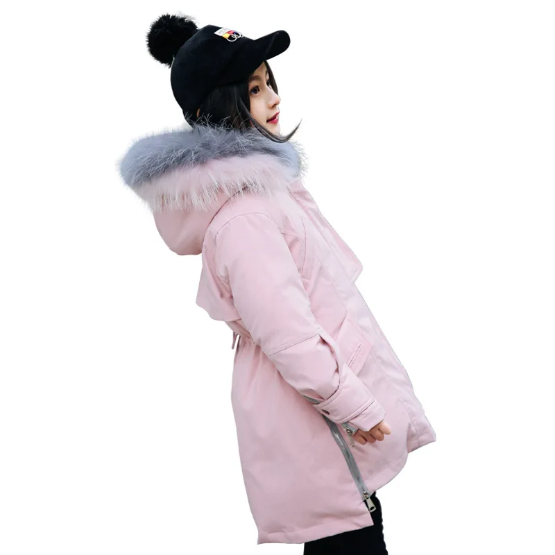 

Girl Thicken Fur Collar Down Parkas Winter Warm Hooded Jacket For Boys Children Long Duck Down Snowsuits Outerwear AA51886