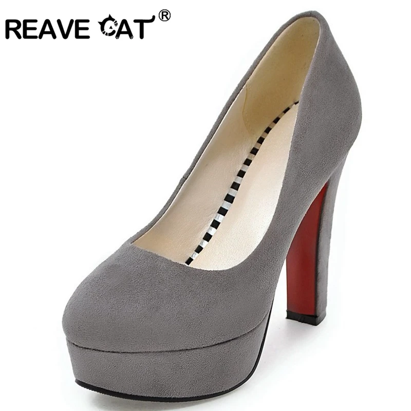Женские туфли лодочки из флока REAVE CAT черные красные серые на платформе и толстом