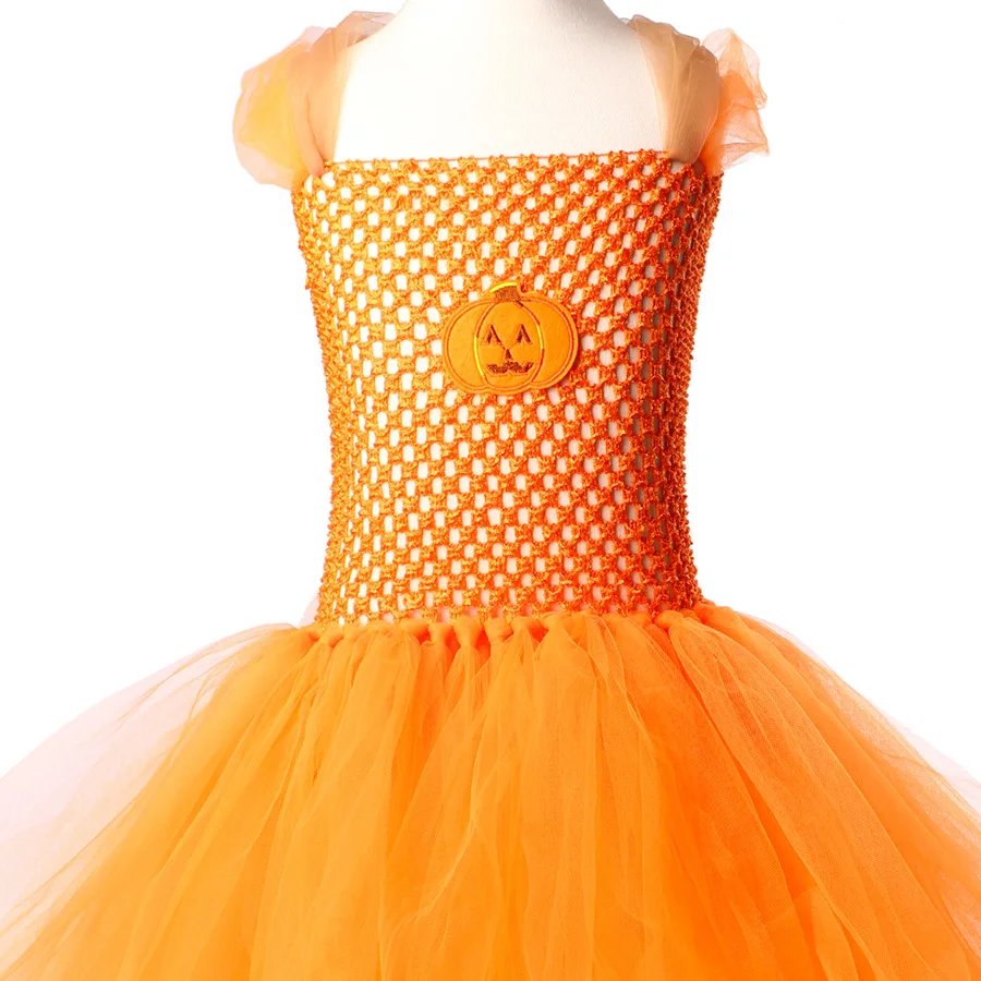 Kids Halloween TUTU Dress Girls Black White Tulle Costume with Pumpkin Mask (13)