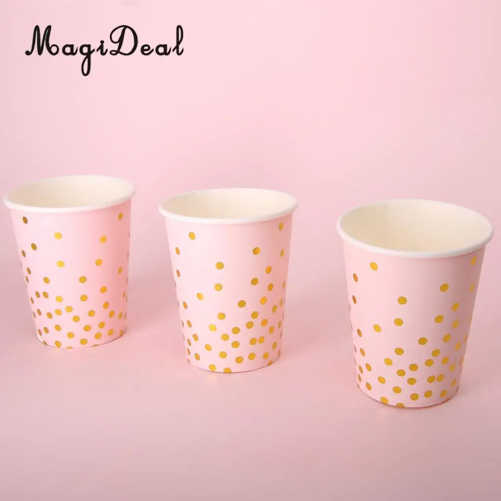 20 Set Glitter Gold Polka Dots Paper Plates and Cups Baby Shower Wedding Birthday Disposable Tableware