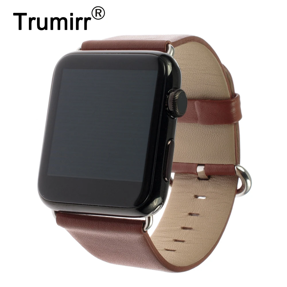 

Genuine Leather Watchband Polished Buckle for iWatch Apple Watch 38mm 42mm Band Strap Bracelet with Link Adapter Black Brown Red