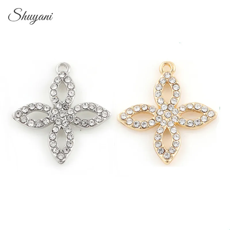 

20Pcs Silver Gold Color Crystal Flower Charms Pendant for Necklace DIY Bracelet Jewelry Making