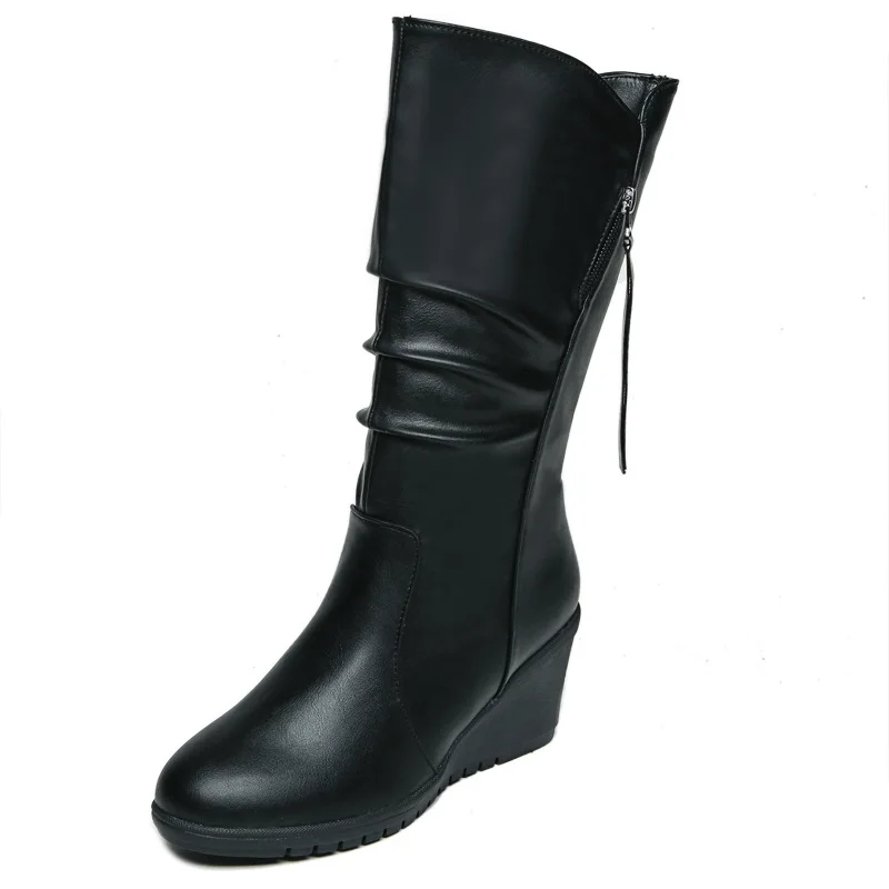 

2018 autumn and winter slope with Korean version of the round head side zip high heel fashion women's boots black ljj 1102