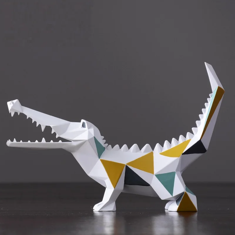 

Geometry Crocodile Figurine Art Sculpture Animals Statue Resin Craft Home Decoration Living Room Bedroom Ornaments R743
