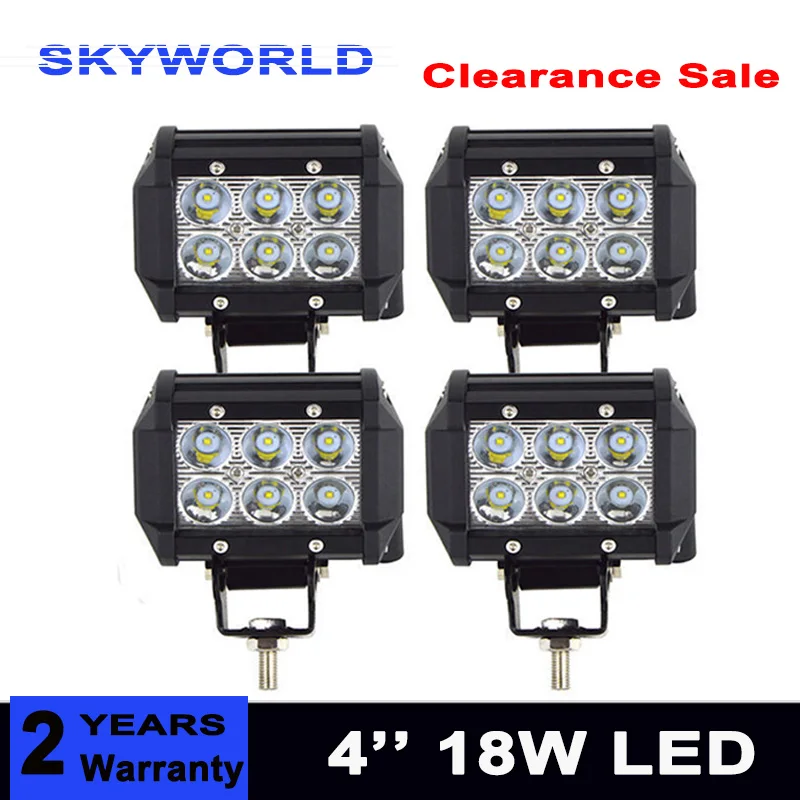 

4pcs 18W 4 inch LED Light Bar Work Light Spot Flood Beam for Driving Offroad Boat Car Tractor Truck 4x4 SUV ATV 12V 24V Off Road