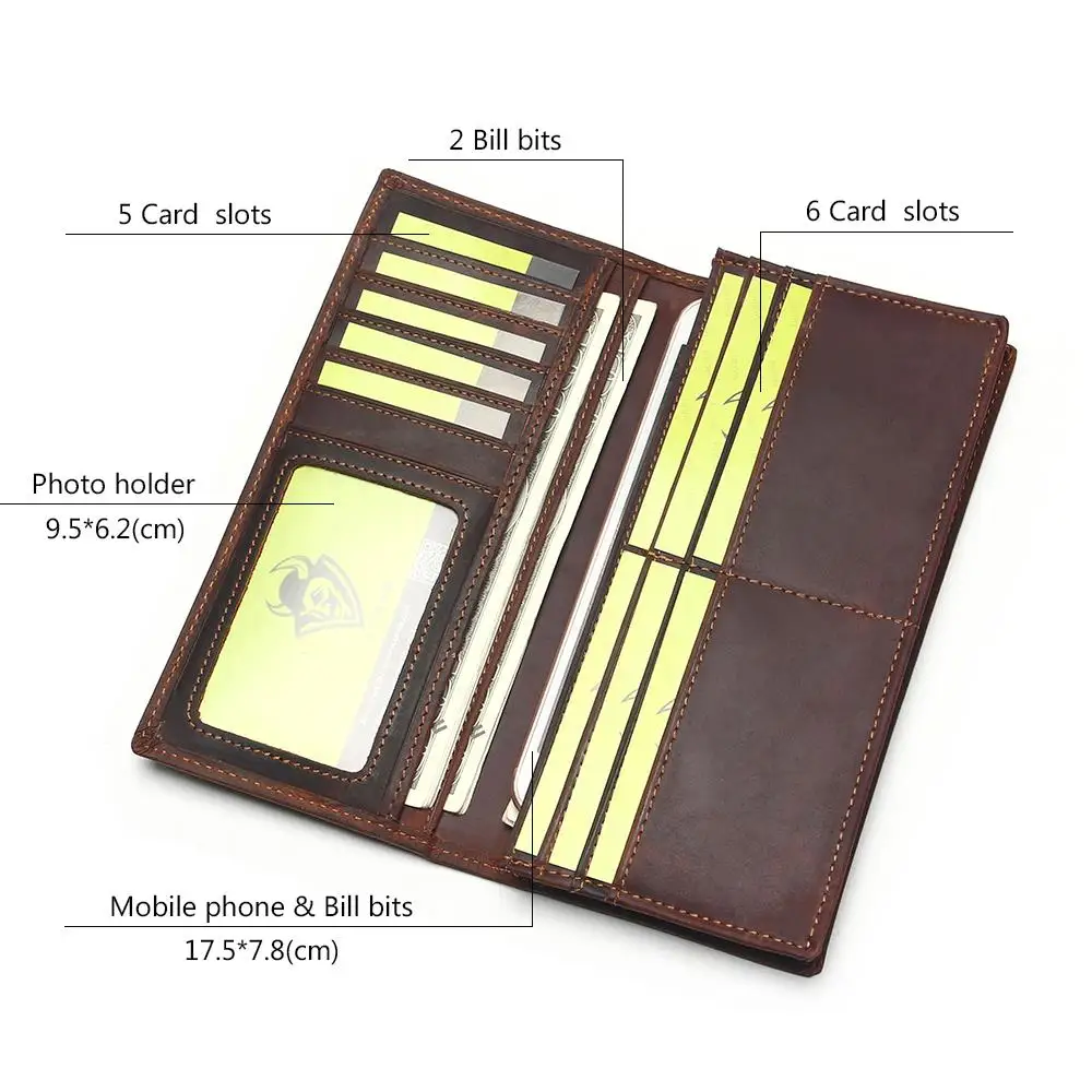 Mens Long Crazy Horse Leather Wallets Men Genuine Wallet Clutch Vintage Male Purse 4