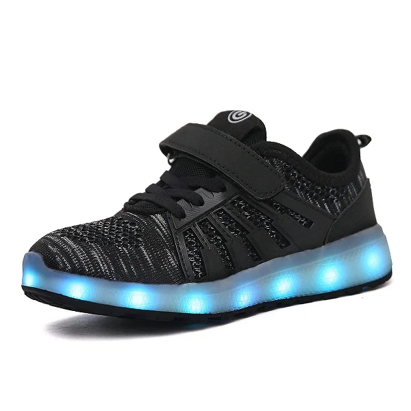 Синий розовый черный Новинка 28-37 USB зарядное устройство светящиеся кроссовки светодиодная светящаяся обувь для детей мальчиков/девочек светящиеся кроссовки с подсветкой - Цвет: Черный