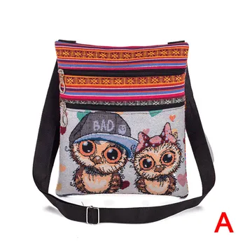 

Women Lady Shoulder Bag Messenger Owl Embroidered Vintage For Mobile Phone Money OH66