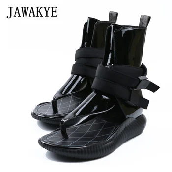 

New flipflops Women Gladiator Sandals Patent leather Flat Heels Summer Shoes women Ankle Strap Buckled Platform beach Shoes