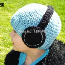 Модный стиль ручной работы крючком для новорожденных мальчиков голубой головной убор с черной гарнитурой, шапка для отдыха, вязаная шапочка для фото реквизит или Школьная шляпа