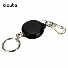 Kicute Modern Black Keychain 60cm Length Badge Reel Retractable Recoil Pass ID Card Holder Pull Key Ring Steel Cord