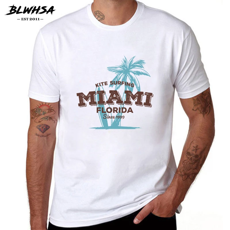 

BLWHSA Miami Florida Summer Men T-shirt Fashion Kite Plam Tree Top Tees Style O-neck Short Sleeve T Shirt