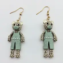 Новейший дизайн кристалл заявление Мишка со стразами ювелирные изделия серьги винтажные женские