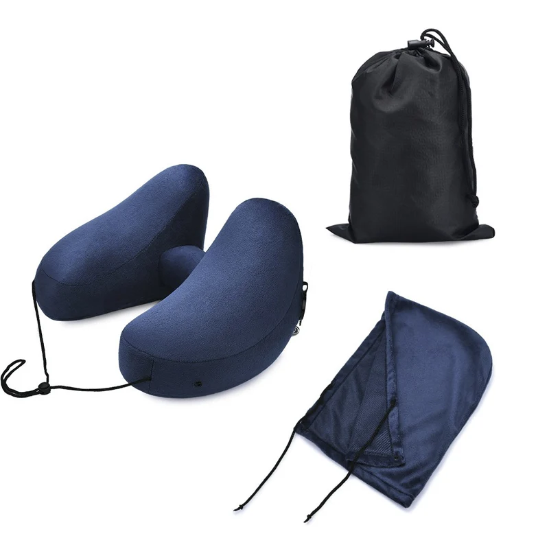 L047- Inflatable Travel Pillow Set for Airplanes Multifunction Traveling Neck Pillow Set with Hood for Women Men Kids (2)