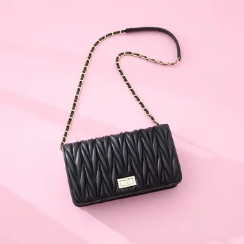

2020 New Women's Pack Pleats Wrinkles Sheepskin Elegant Fashion Slant Slant Bag Leather Chain Bag Girl