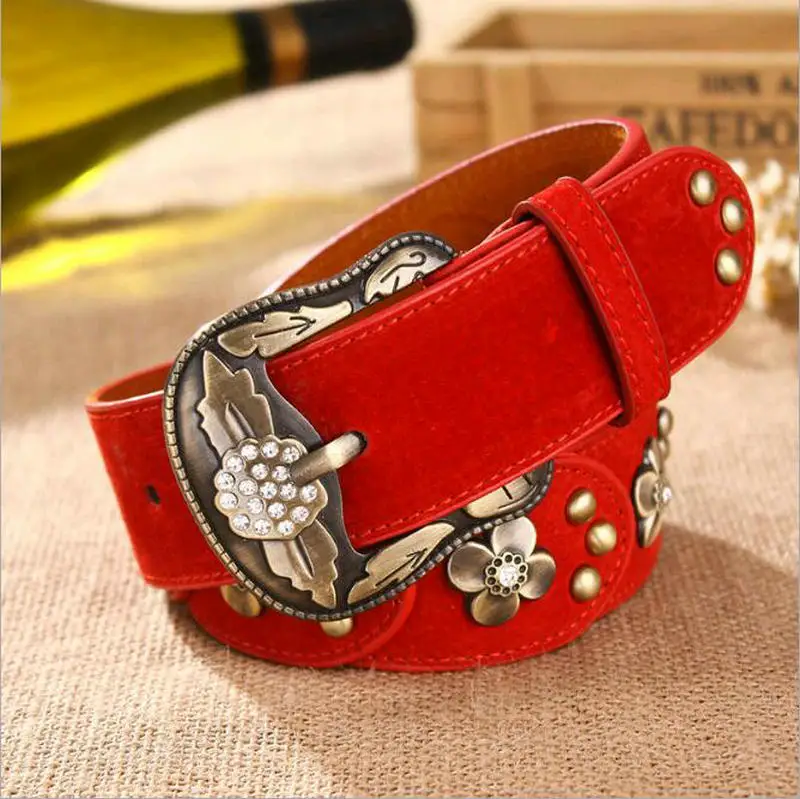 

Vintage Luxury Ladies Belt Women Rhinestone Inlaid Women's Pigskin Genuine Leather Splicing Rivet Belts for Jeans Straps