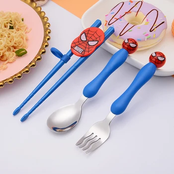 

3 pcs Cartoon Minnie Children Spoon Fork Set Baby Feeding Spoon Stainless Steel Kids eating Cutlery Baby Flatware accessories