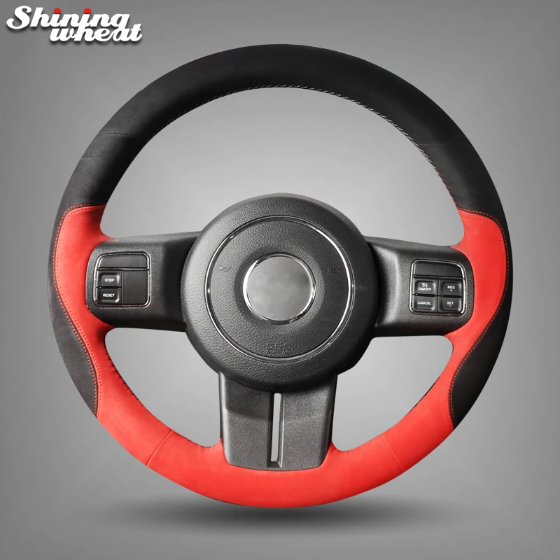 Shining wheat Black Red Suede Car Steering Wheel Cover for Jeep Grand