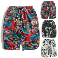 Летние мужские Летние плавки с принтом, повседневные спортивные пляжные Свободные повседневные шорты с завязкой размера плюс M-5XL L0620