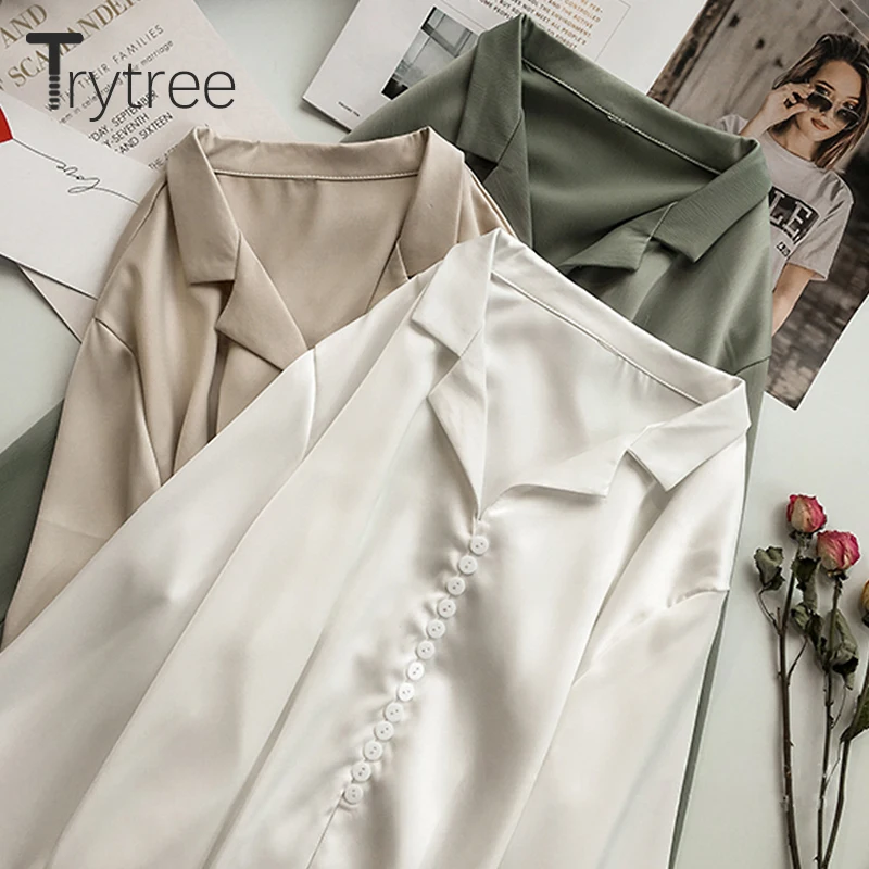 Блузка Ttytree Женская с длинным рукавом повседневная офисная Однотонная рубашка из