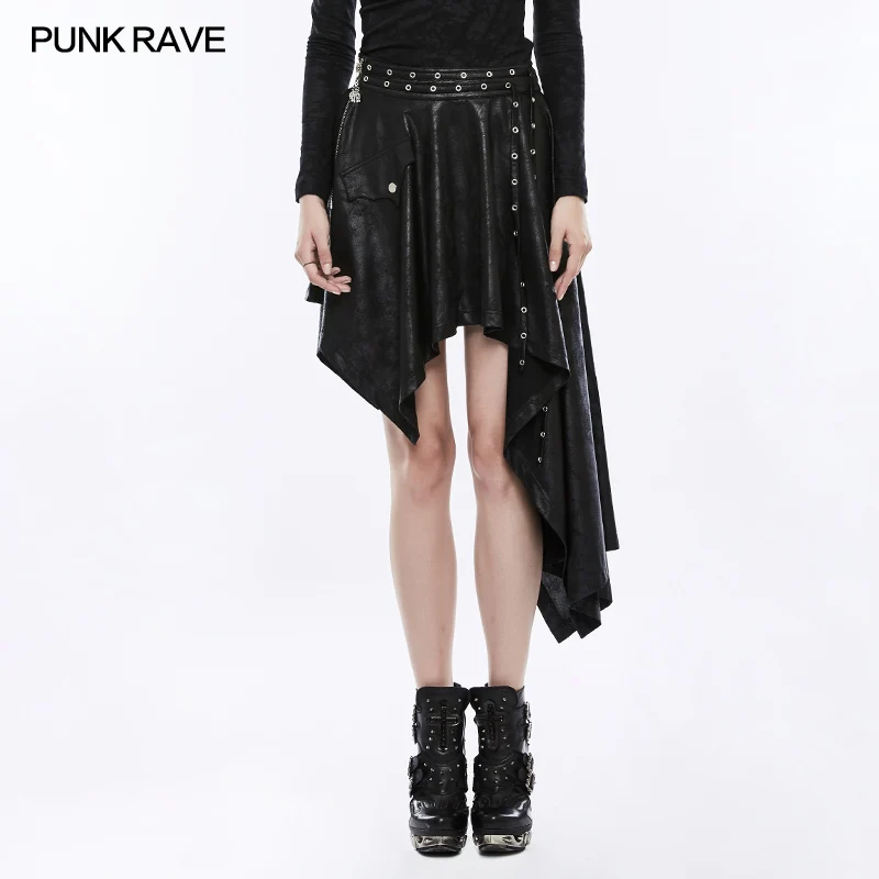 

PUNK RAVE Women Steampunk Black Fashion Skirts Gothic Lolita Asymmetric Women Sexy Skirt Evening Party Half Skirts
