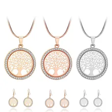 Дерево жизни кристалл круглый маленький кулон серьги ожерелье золотой и серебряный цвета Bijoux колье элегантный для женщин Прямая