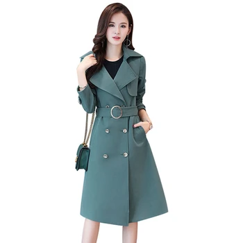 

2020 Autumn Winter Women Vintage Trench Coat Office Lady Double-breasted Elegant Adjustable Waist Belts Casual Loose Outerwear
