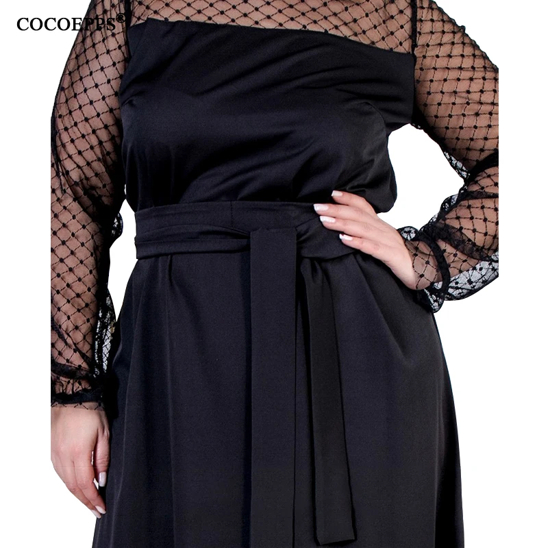 Женское длинное кружевное платье большого размера в горошек, женское Сетчатое платье в пол, элегантное вечернее платье, 5XL 6XL