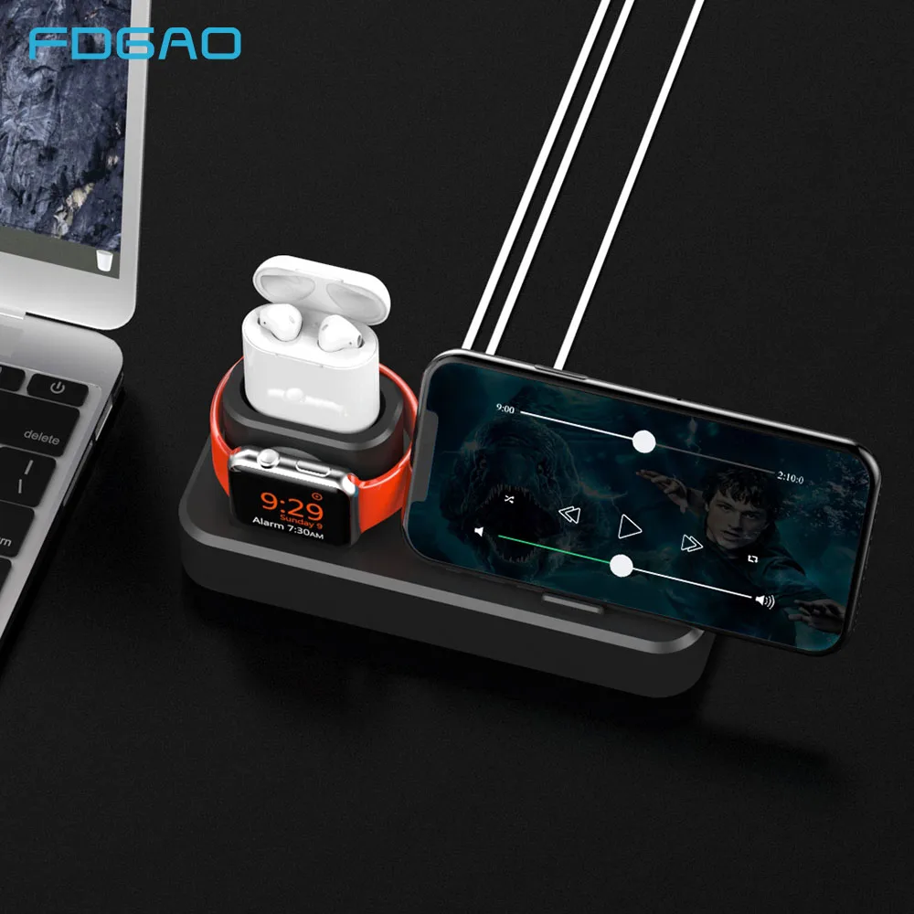 

FDGAO Charging Dock Stand Holder For Apple Watch iwatch 4 3 2 1 iPhone XS Max XR X 8 7 6S 6 Plus Airpods 3 in 1 Charger Station