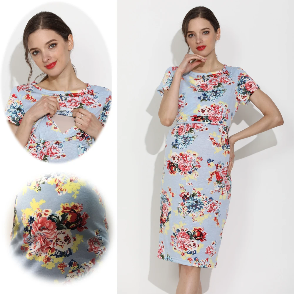

2019 Women's Summer Casual Maternity Breastfeeding Dress Pregnancy Clothing Nursing Lactation Wear Drop Shipping