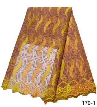 

Golden yellow Tulle Embroidered Net Lace African French Laces Fabrics High Quality Nigerian French Net Lace 2019 With stones 710