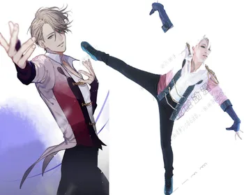 

Hot Anime YURI ON ICE Victor Nikiforov Uniform Full set cosplay costume figure skating Uniform Customize Any sizes free shipp