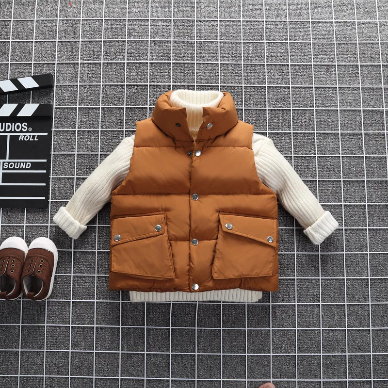

Winter Children Waistcoat Boys Girls Thick Vest Coats Kids Stand Collar Solid Button Cotton Padded Warm Sleeveless Jackets P179