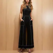 Women's fashion Comfort Zipper Black Wide Leg Leisure Sleeveless Romper Contrast Binding Crisscross Back Pocket Casual Jumpsuits rainbow patch contrast binding halter romper