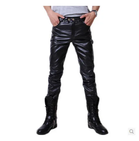 

Autumn winter pu leather trousers men's casual leather pants men's slim feet pants motorcycle men's fashion leather pants 2019