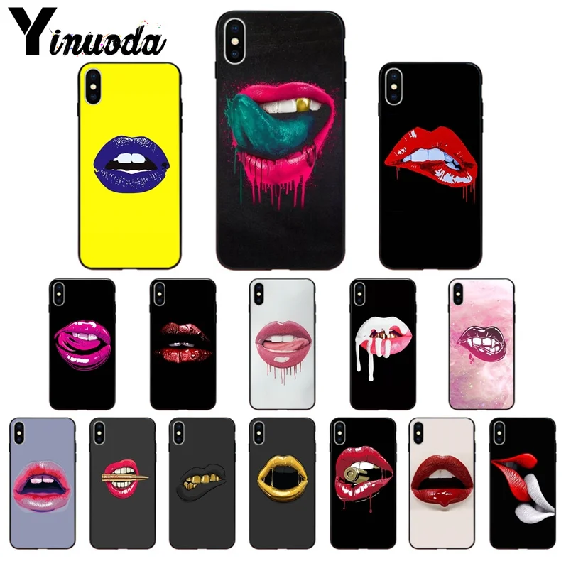 

Yinuoda Sexy Girl red Lips black DIY Printing Drawing Phone Case cover Shell for iPhone X XS MAX 6 6S 7 7plus 8 8Plus 5 5S XR