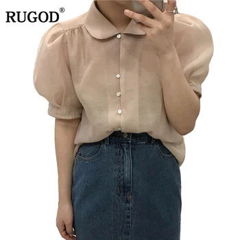 

RUGOD 2019 Summer Solid Turn-down Collar Office Lady Tops For Women Short Sleeve Fashion Women' Blouse Hot Sale blusa feminina