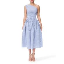 

Plus Size Summer Maxi Dress White Striped One Shoulder Ball Gown Sweet Backless Party Dresses Long New Arrival 2018 Vvestidos
