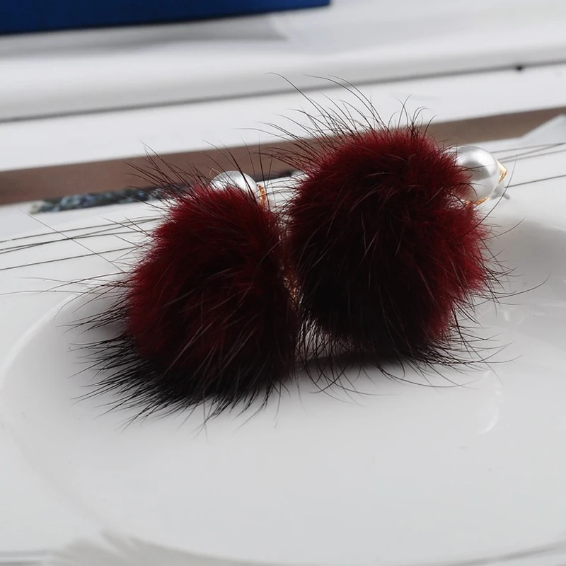1pair cute simulated pearl fur ball drop earrings for women brincos jewelry piercing circle earing Korean bohemia chic charms