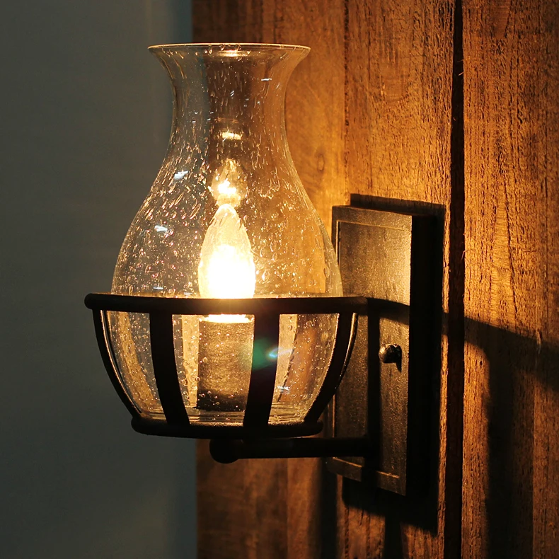 Florero De Vidrio Forma De Lampara De Pared Casa Deco Vintage Luz