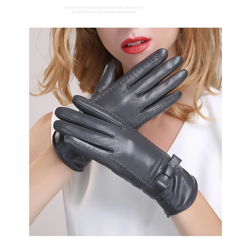 Перчатки из натуральной кожи, женские модные перчатки для телефона, зимние теплые перчатки из плотного бархата, перчатки из овчины с сенсорным экраном 068