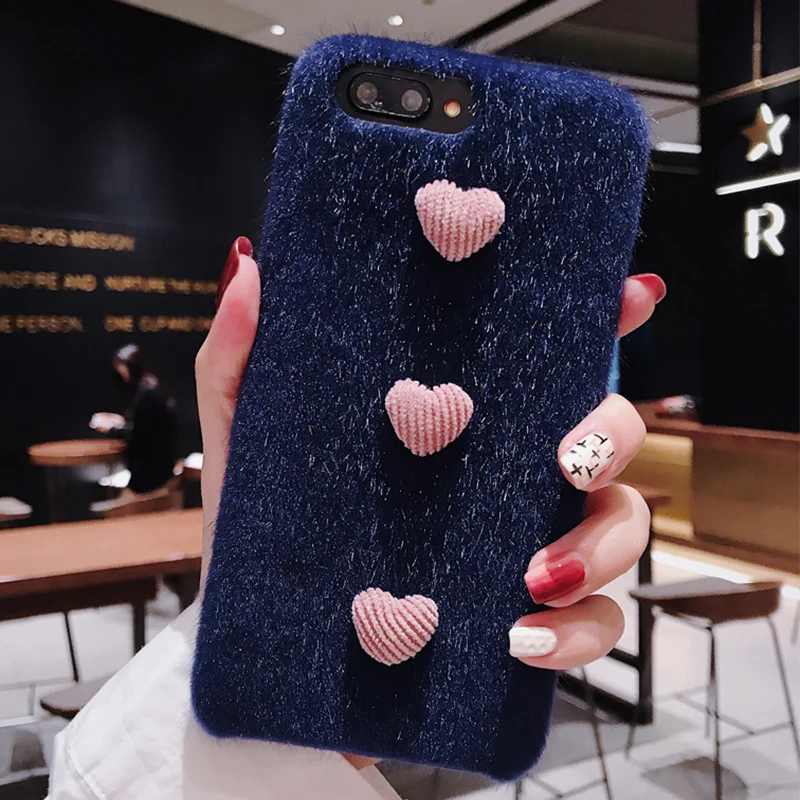 Чехол из лисьего кроличьего меха с логотипом Love Heart для iPhone XS Max xr x силиконовый