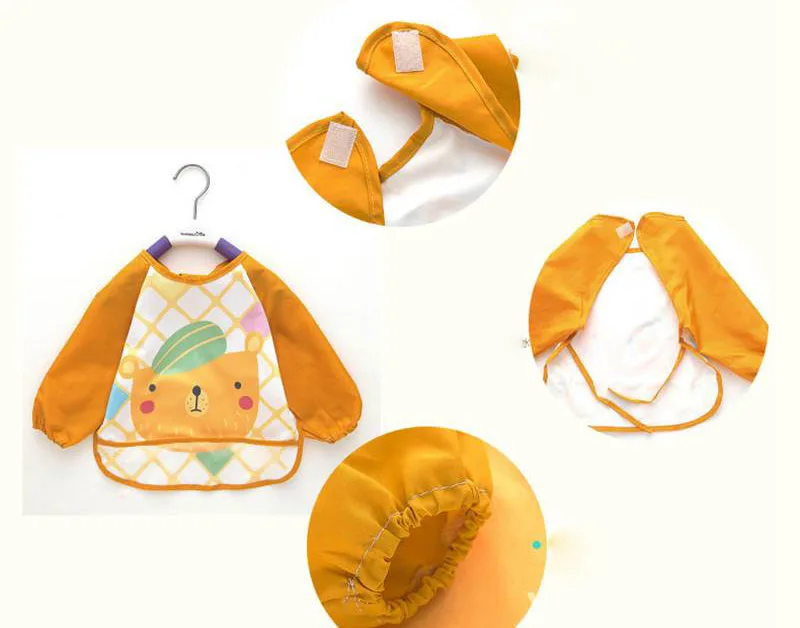 2019 Cute Baby Bibs Toddler Baberos Bavoir Waterproof Long Sleeve Apron Cartoon Animals Children Feeding Smock Bib Baby Stuff