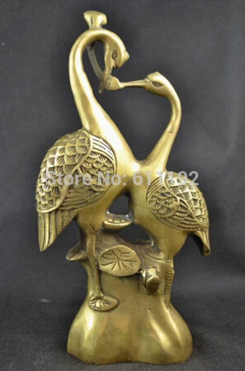 

free shipping 8 Inch High Chinese Home Decor Handwork brass Carving Couples Crane Statue