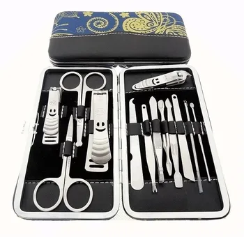 

Pro 13 in 1 Nail Sciccors Clipper Cutter Trimmer Cuticle Nipper Manicure Nail Care Tool Set With Floral Case