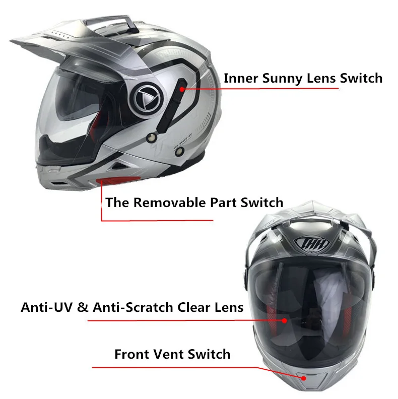 THH TS45 Мути-функциональный шлем для мотокросса с двойными линзами мотоциклетный шлемы для KTM оранжевый Полнолицевой полуоткрытый шлем